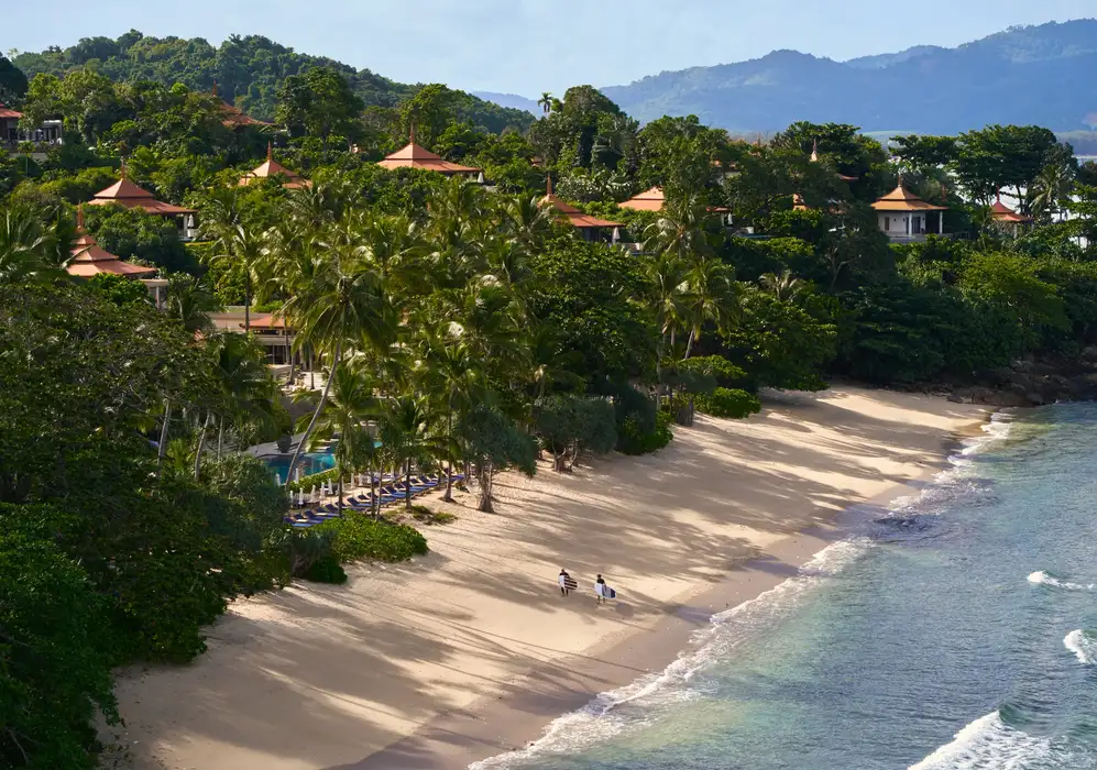 View of the beach and villas at Trisara 